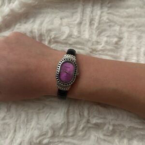 Chico's Black Strap Watch with Silver and Purple Accents